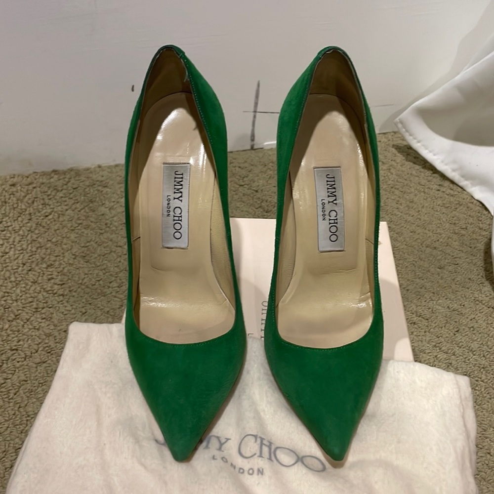Jimmy Choo Suede Emerald Anouk Pump Size 36.5